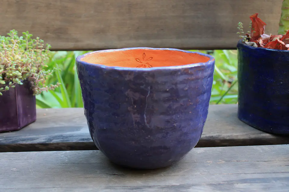 Maceta Greda esmaltada 17 cm Azul 1