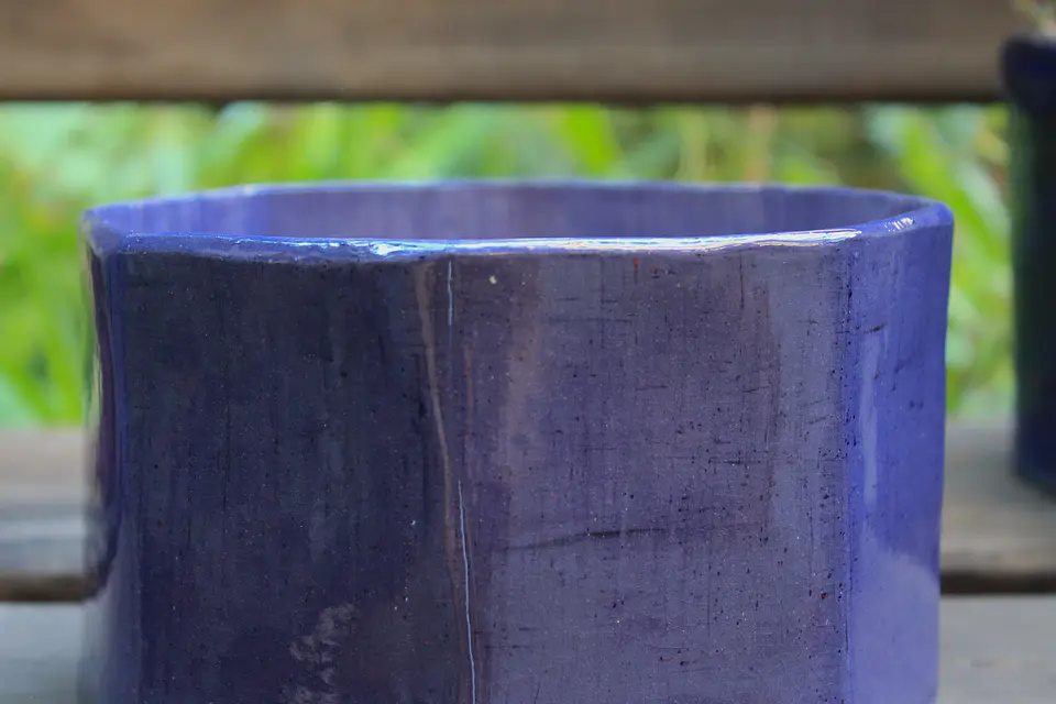 Maceta Cerámica Octágono 17 cm Azul 2
