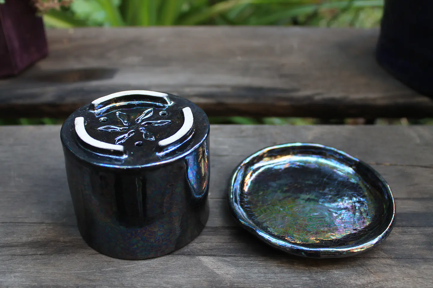 Maceta Cerámica 9 cm c/plato Tornasol Negro 4