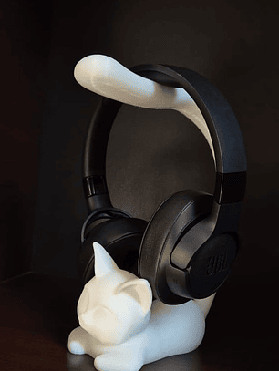Porta Audífonos Gato cola larga – Soporte Impreso en 3D para Home Office