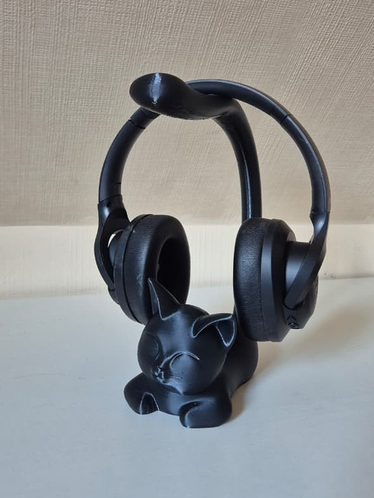 Porta Audífonos Gato cola larga – Soporte Impreso en 3D para Home Office 4