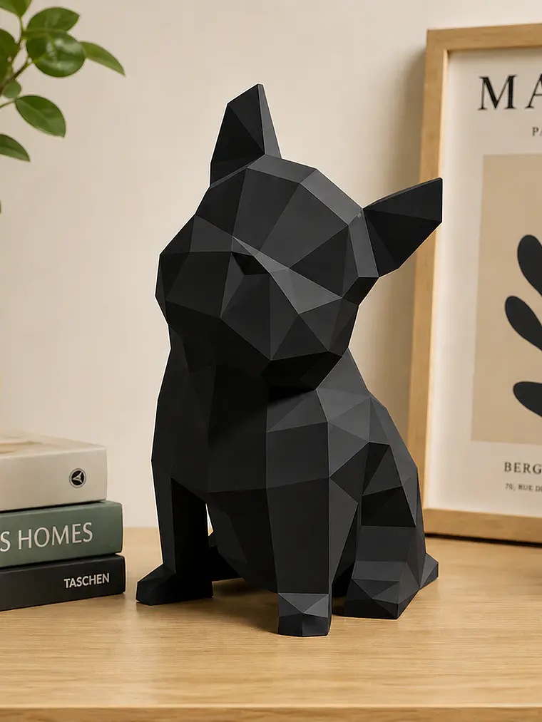 Figura Decorativa Bulldog Francés Low Poly | Escultura Moderna Minimalista 2