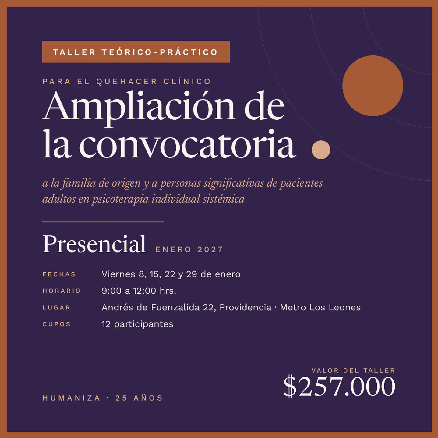 Taller Ampliación de la Convocatoria – Modalidad Presencial (enero 2027)