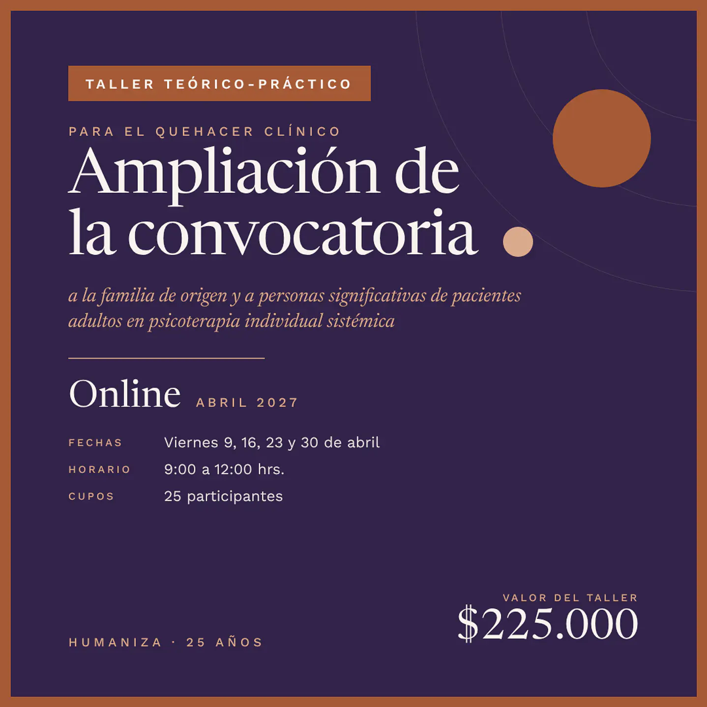 Taller Ampliación de la Convocatoria – Modalidad Online (abril 2027)