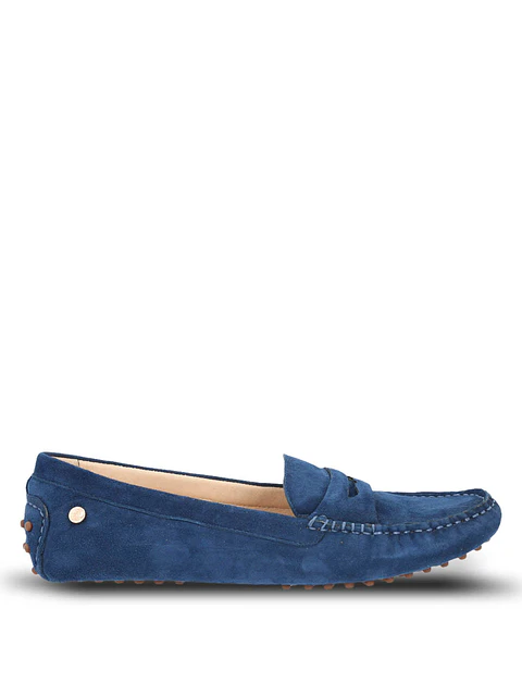 Mocasin Cuero Mujer Band Azul