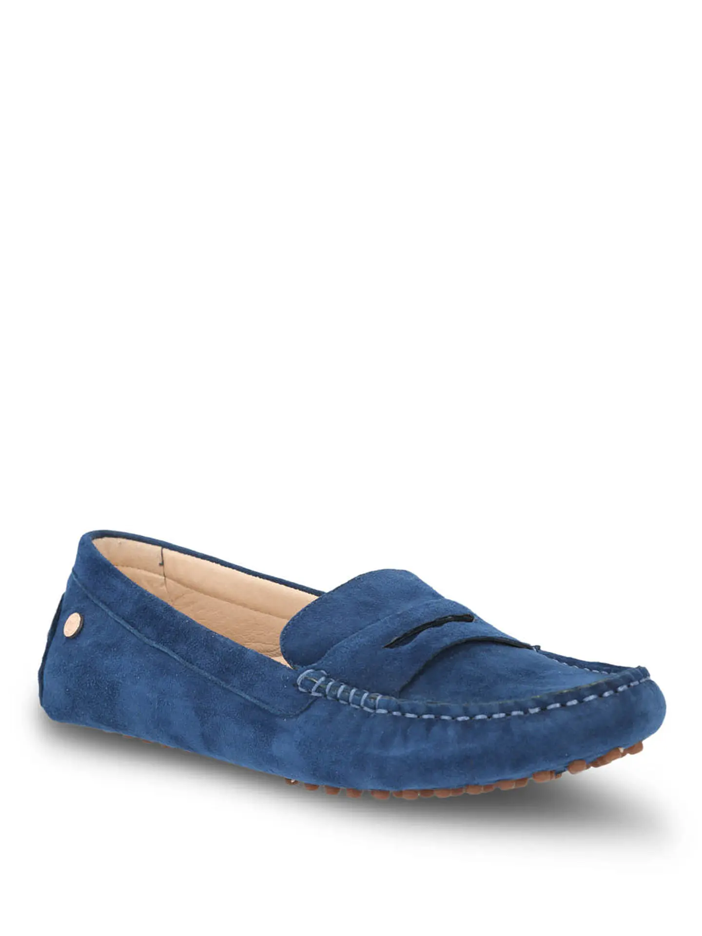 Mocasin Cuero Mujer Band Azul 2