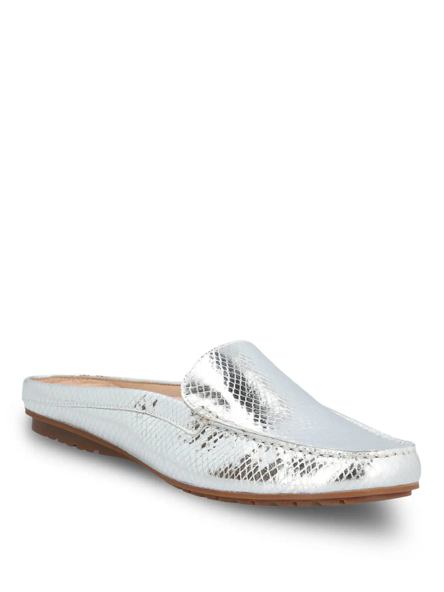 Mocasin Cuero Mujer Metalizado Cabris Gris 1