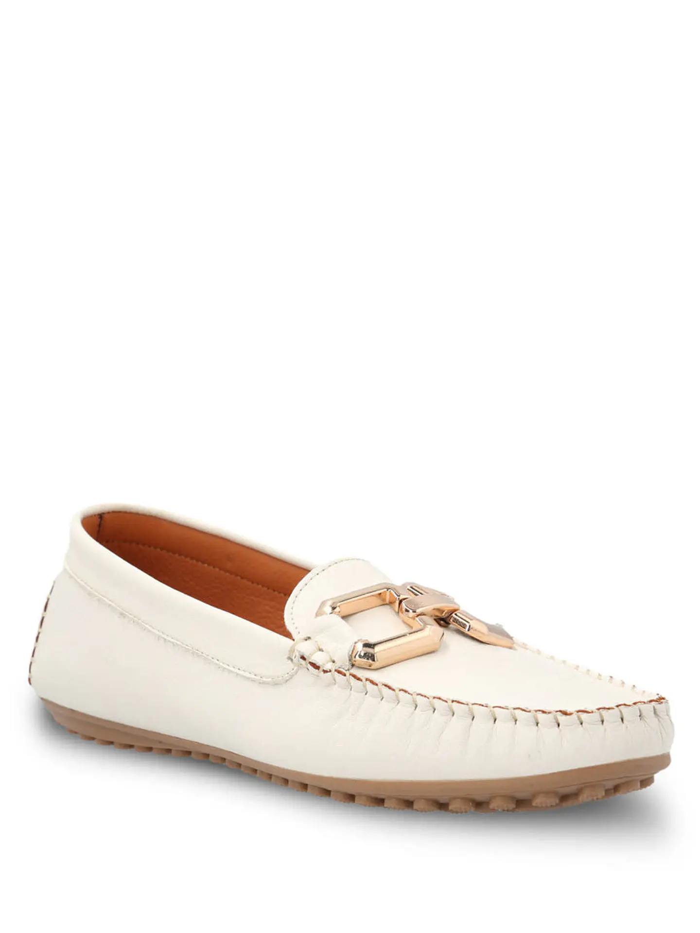 Mocasin Cuero Mujer Rodeo Blanco 2