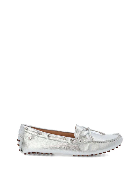 Mocasin Cuero Mujer Ribbon Metalizado