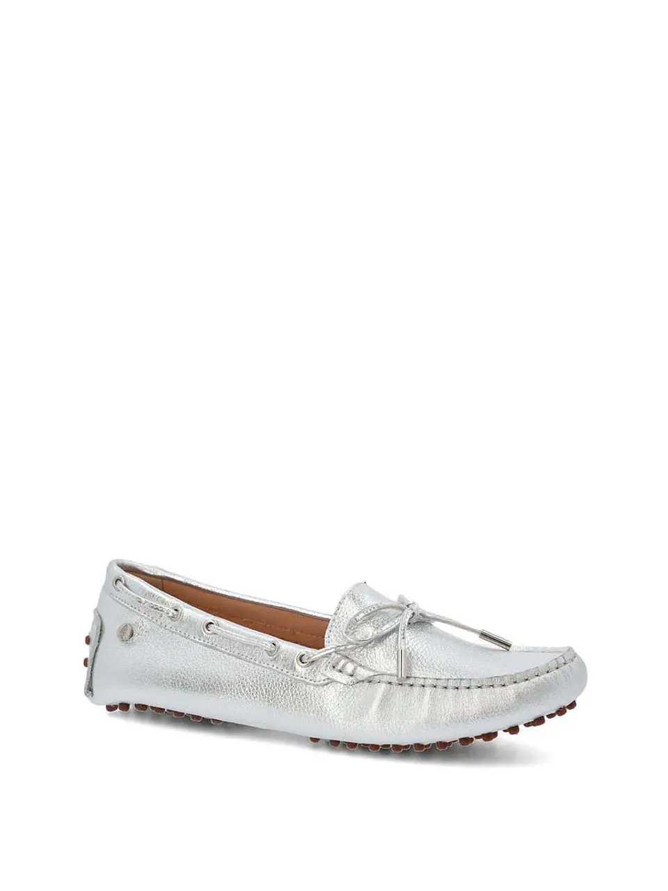 Mocasin Cuero Mujer Ribbon Metalizado 2