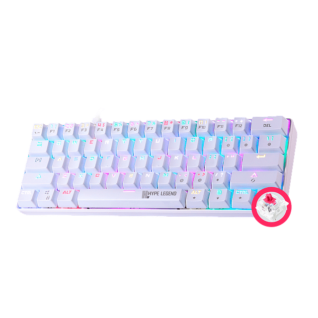 Teclado Mecánico 60% White Rebel Red Switch 