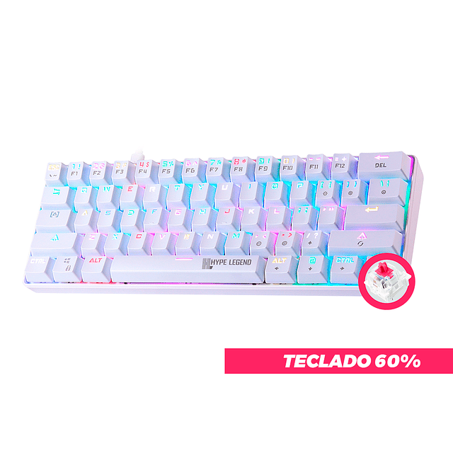 Teclado Mecánico 60% White Rebel Red Switch 