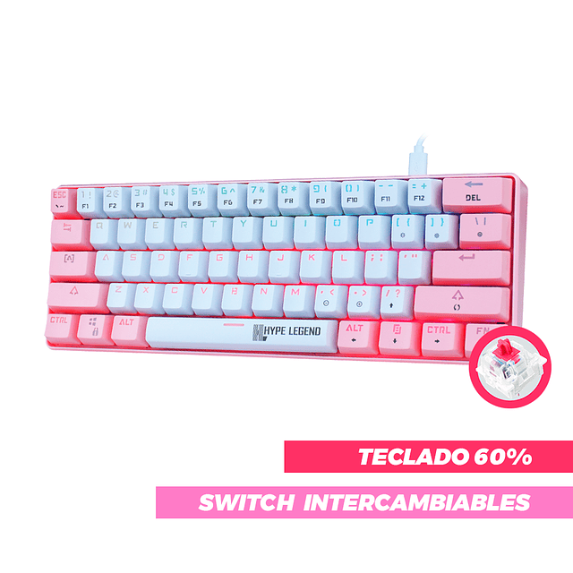 Teclado Mecánico 60% Rebel Pinku Red Switch 