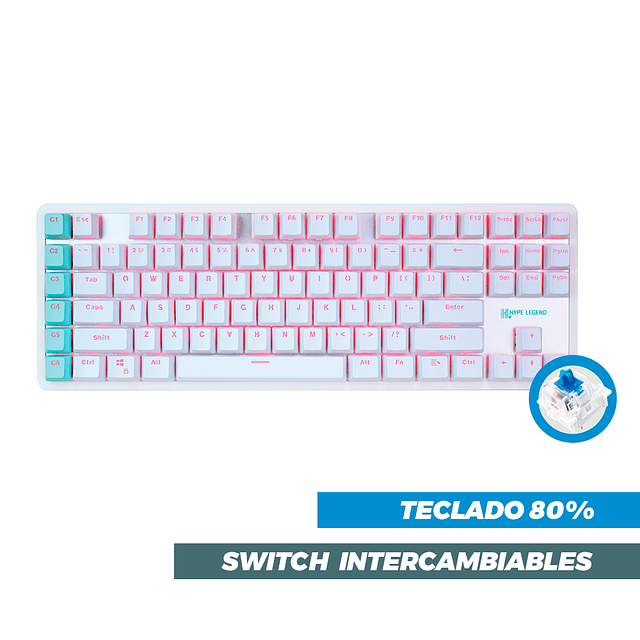 Teclado Mecánico TKL White Rebel L Blue Switch 