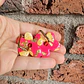 Aritos Flores rosa y limones + Argolla Dorada - Miniatura 3