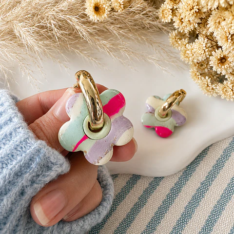 🌸 Aritos Flor Pastel 🍰 Reversible 