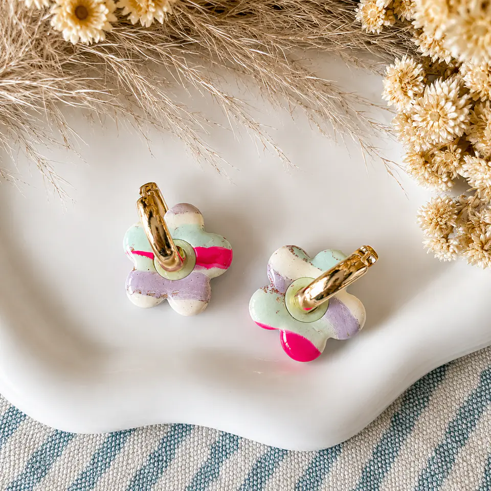 🌸 Aritos Flor Pastel 🍰 Reversible  2