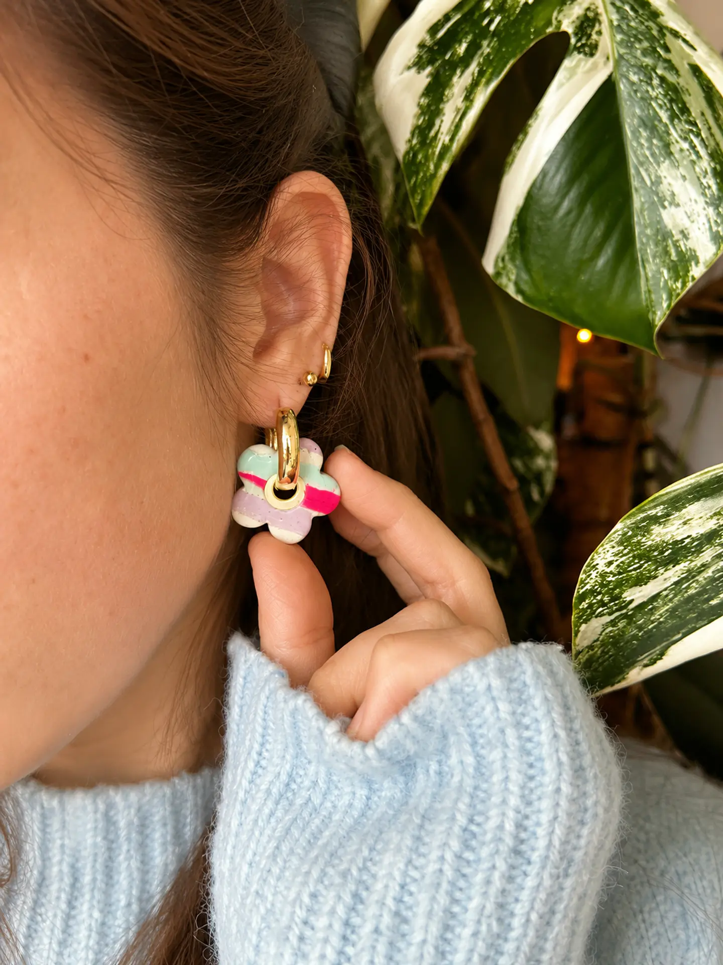 🌸 Aritos Flor Pastel 🍰 Reversible  3