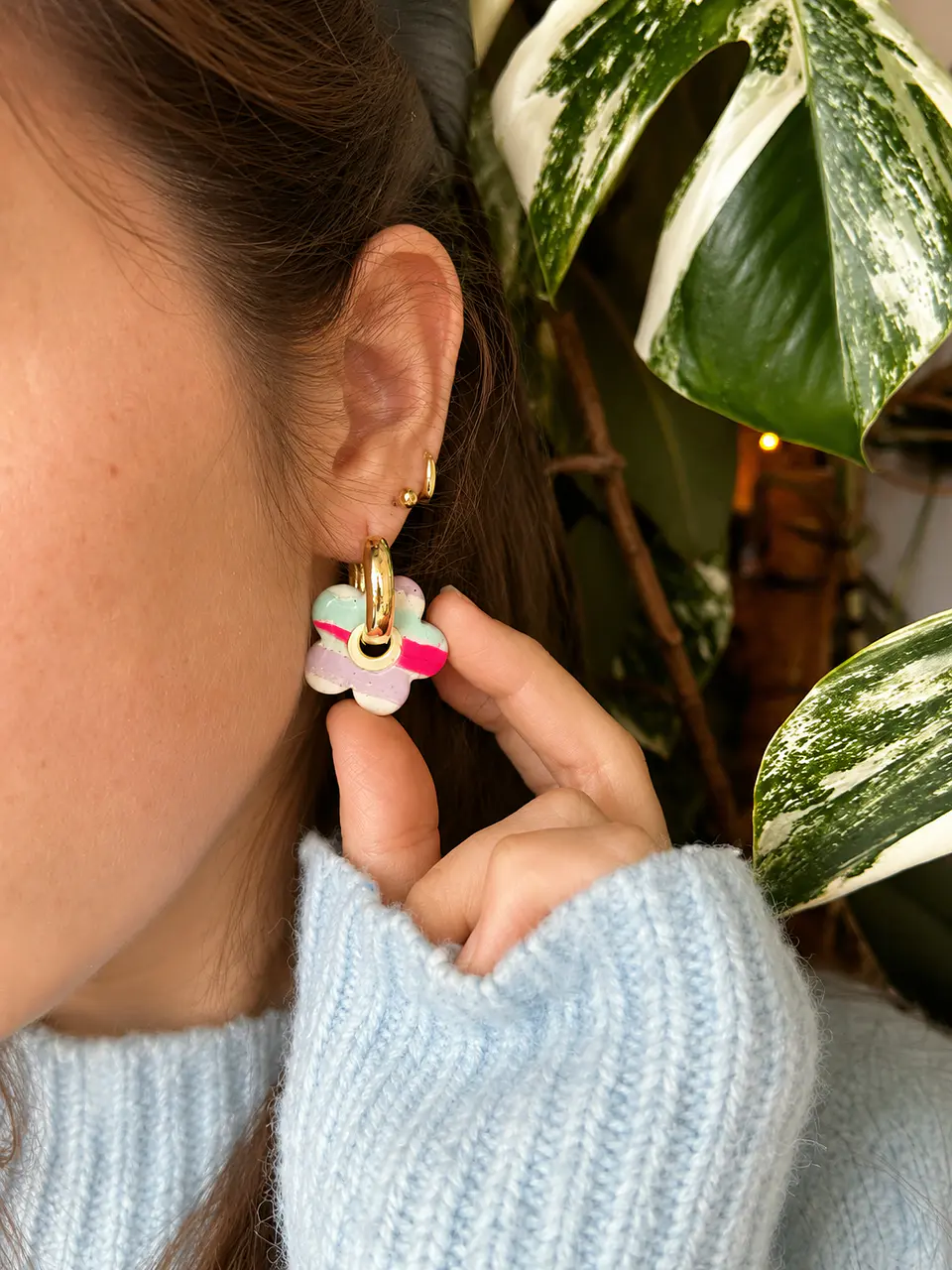 🌸 Aritos Flor Pastel 🍰 Reversible  3