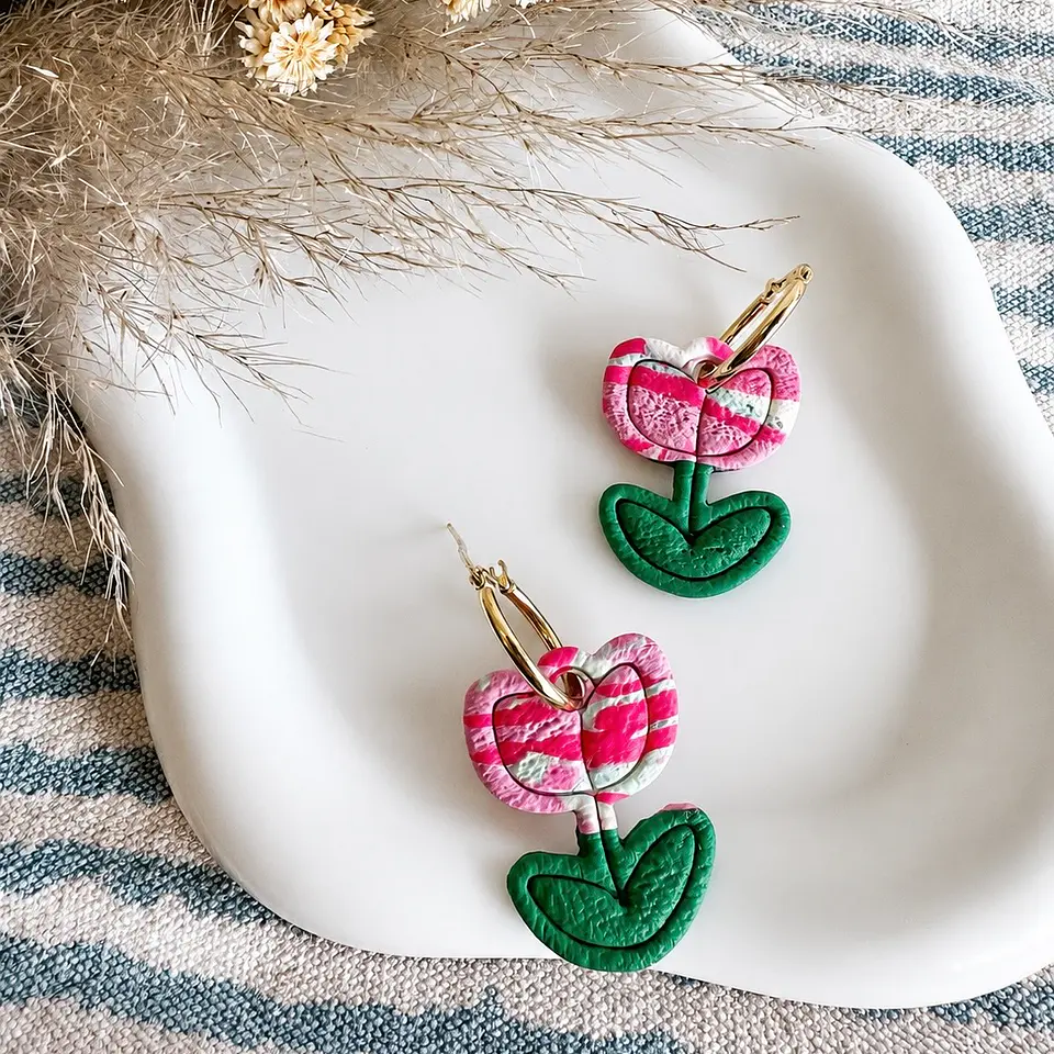 🌷 Aritos Tulipán Rosa 2
