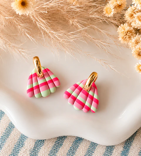 🌷 Aritos Charm Rayas Rosa & Menta 🌷