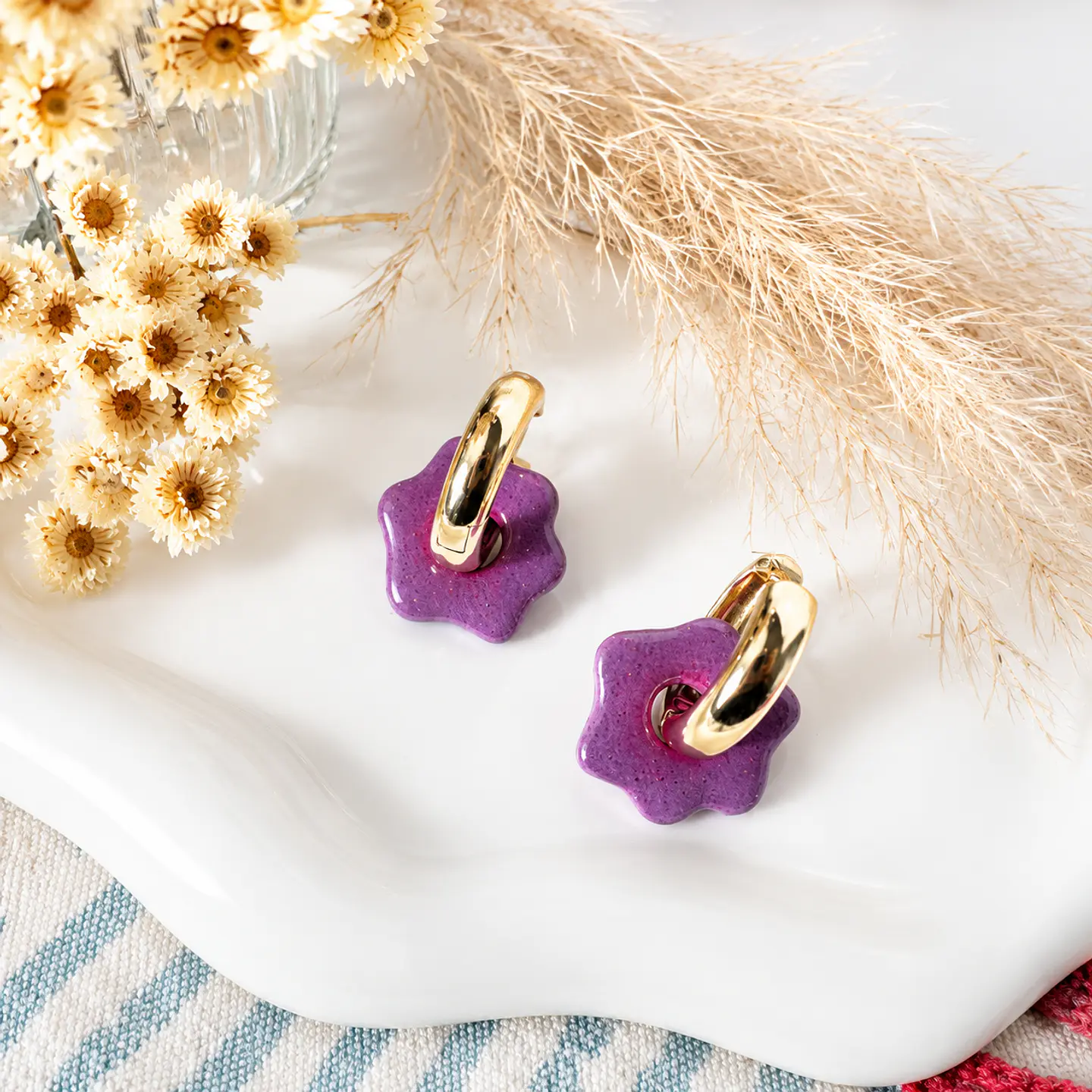 💜✨ Aritos Flor Lavanda Charm 3