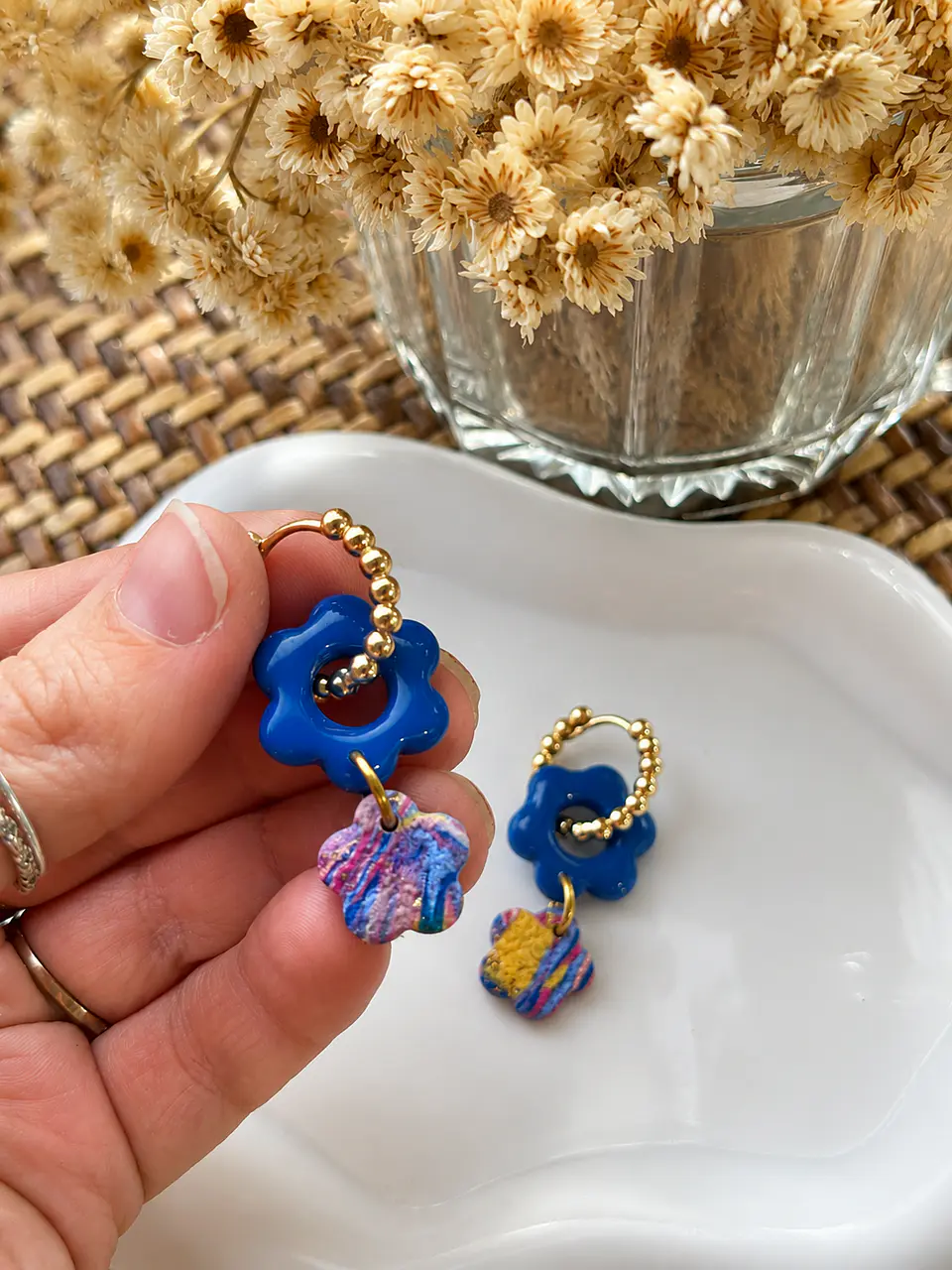 🌼 Charm Flor Azul con Colgante Acuarela 🌼 1