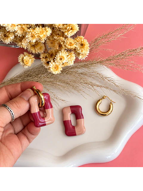 🌸 Charm Cuadrado Ondulado Rosa y Nude 🌸