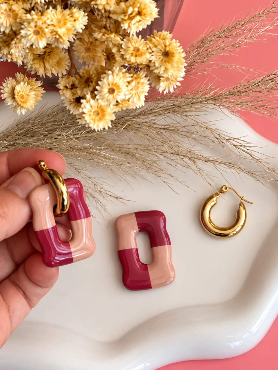 🌸 Charm Cuadrado Ondulado Rosa y Nude 🌸 1