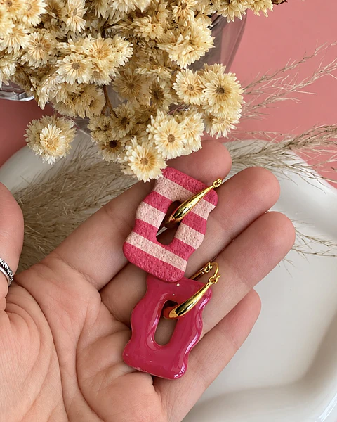 🌸 Charm Rectangular Rayado Rosa y Nude 🌸