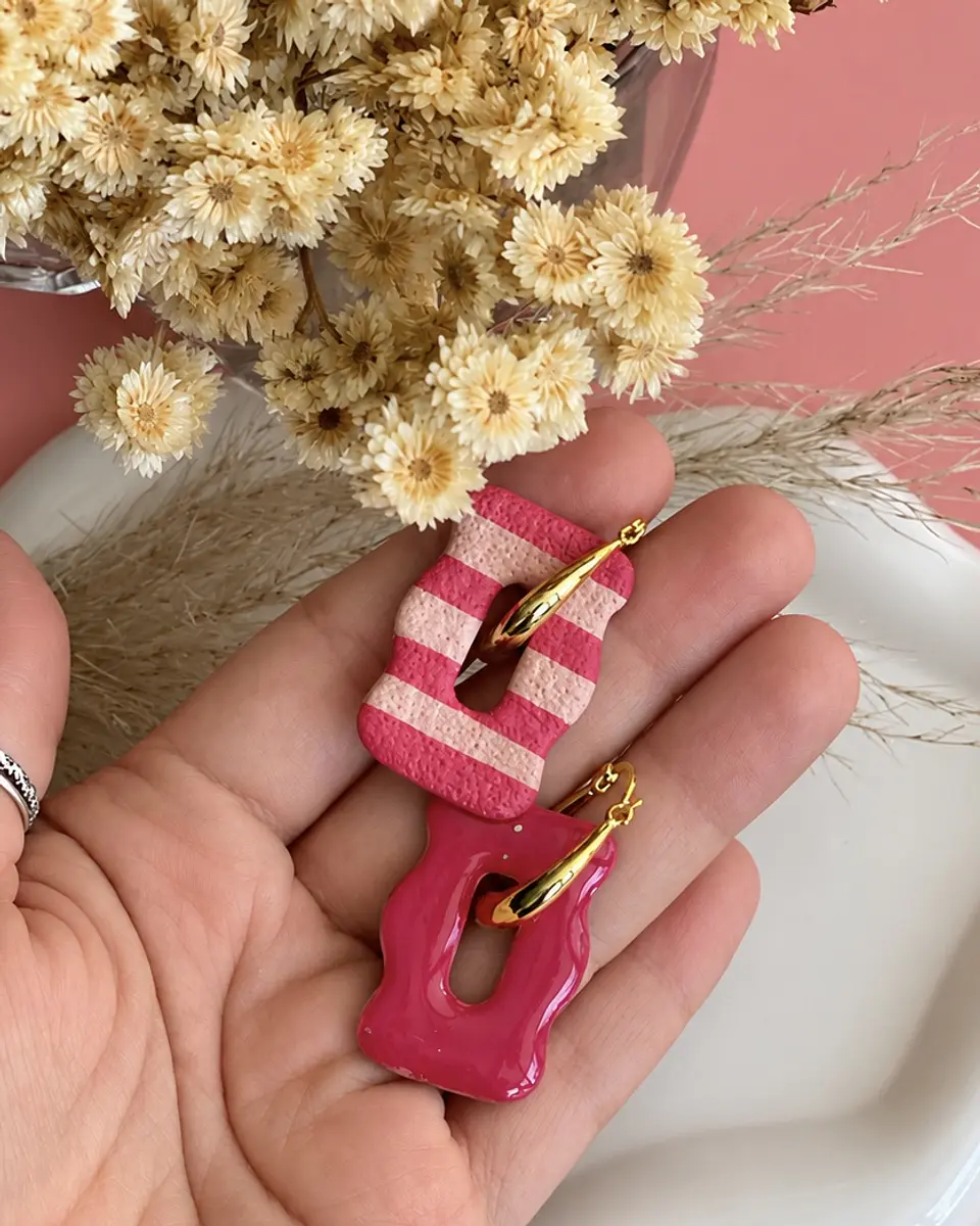 🌸 Charm Rectangular Rayado Rosa y Nude 🌸 1