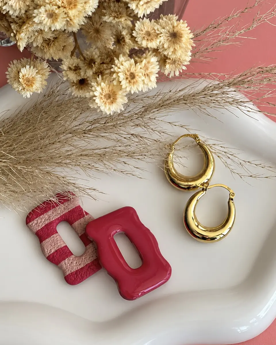 🌸 Charm Rectangular Rayado Rosa y Nude 🌸 2