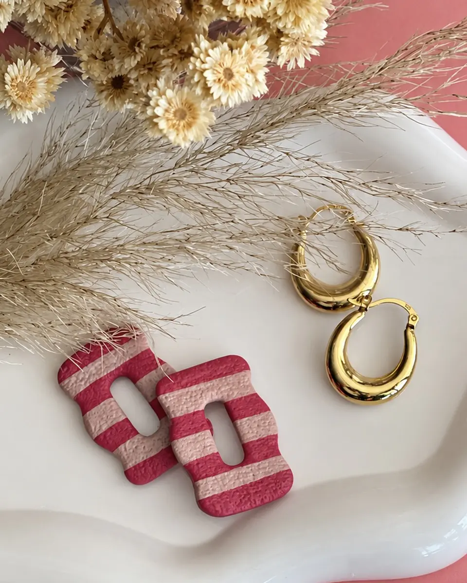 🌸 Charm Rectangular Rayado Rosa y Nude 🌸 3