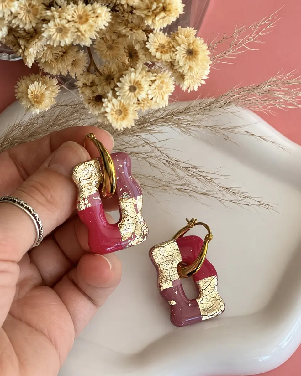 🌸 Charm Ondulado Fucsia con Pan de Oro 🌸 2