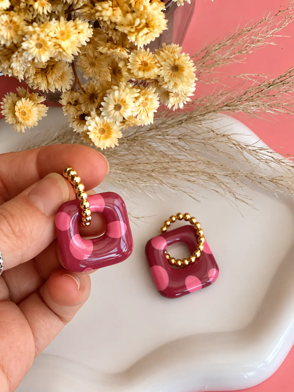 🟪 Charm Cuadrado Burdeo y Rosa 🟪 1