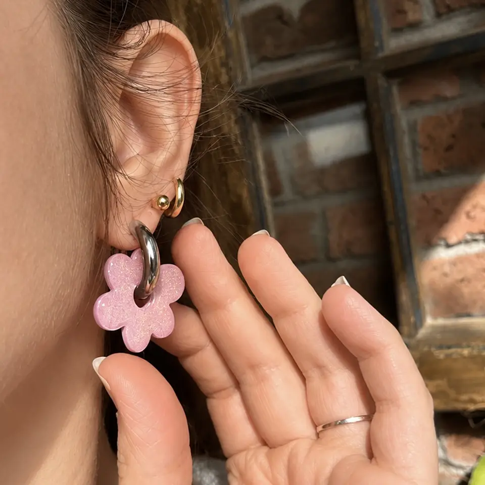 🌸 Charm Flor Rosa Glitter 🌸 3