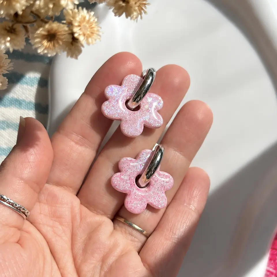 🌸 Charm Flor Rosa Glitter 🌸 1