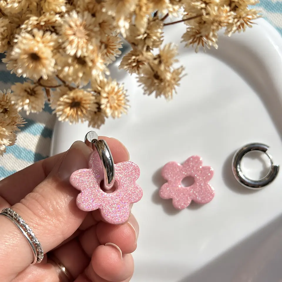🌸 Charm Flor Rosa Glitter 🌸 4