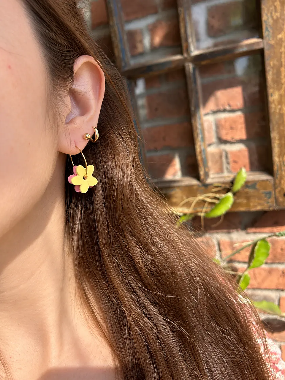 🌸 Set de Aros Florcitas Dobles Rosa y Amarillo 🌸 2