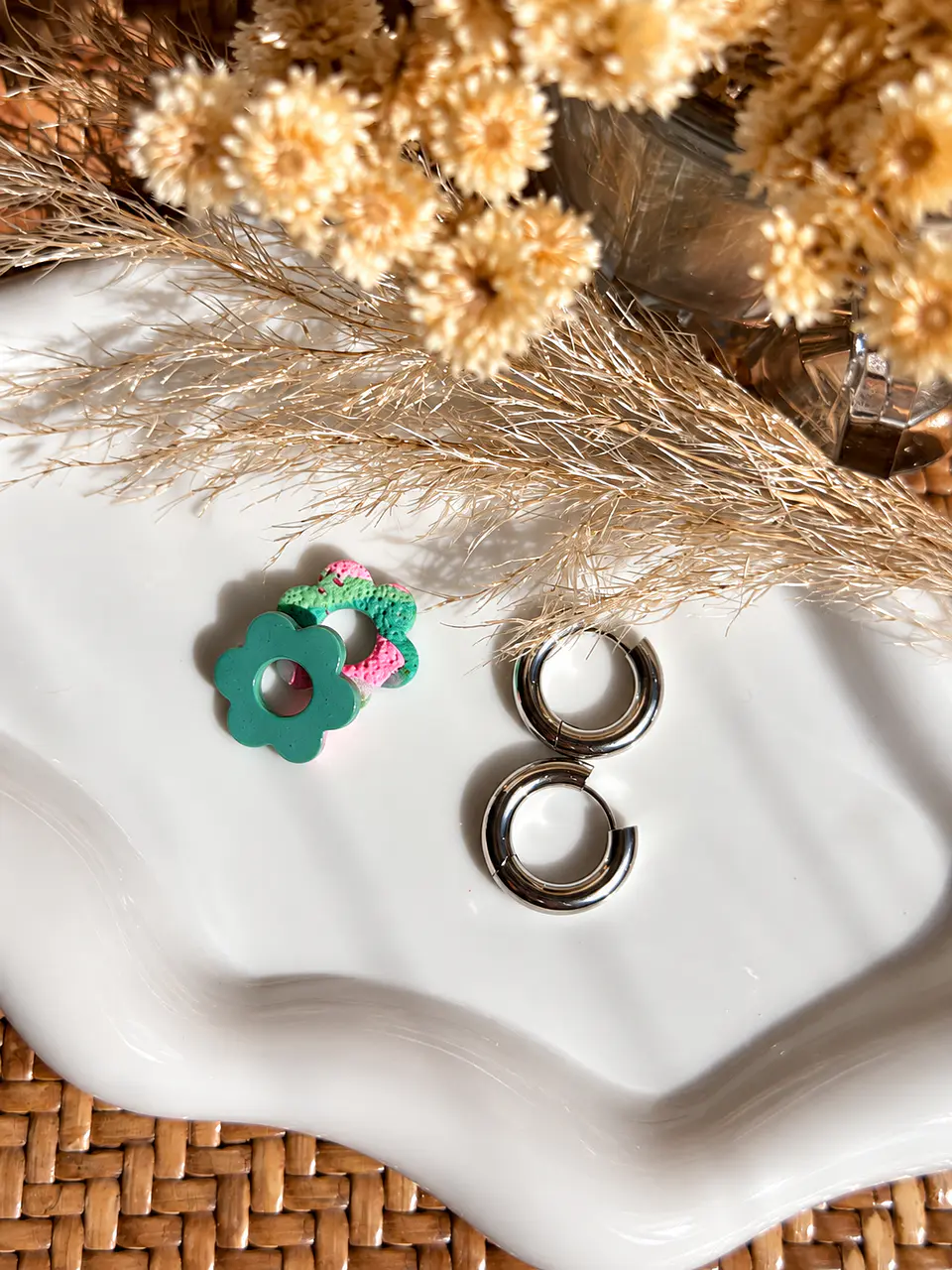 🌸 Charm Flor Verde y Rosa Jaspeado 🌸 4