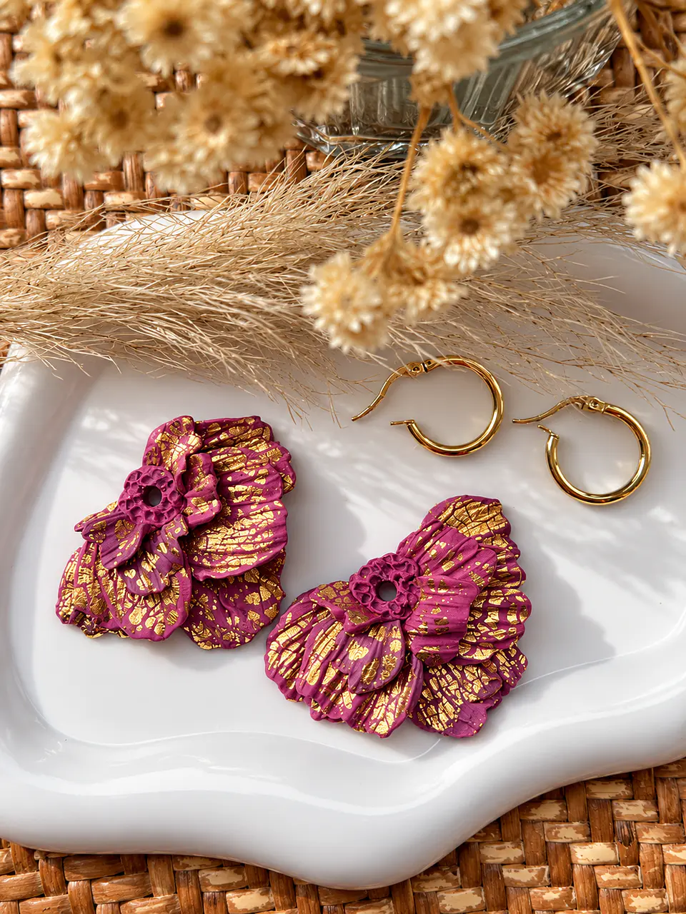 💜 Charm Flor Magenta y Dorado 💜 Incluye Argolla 4