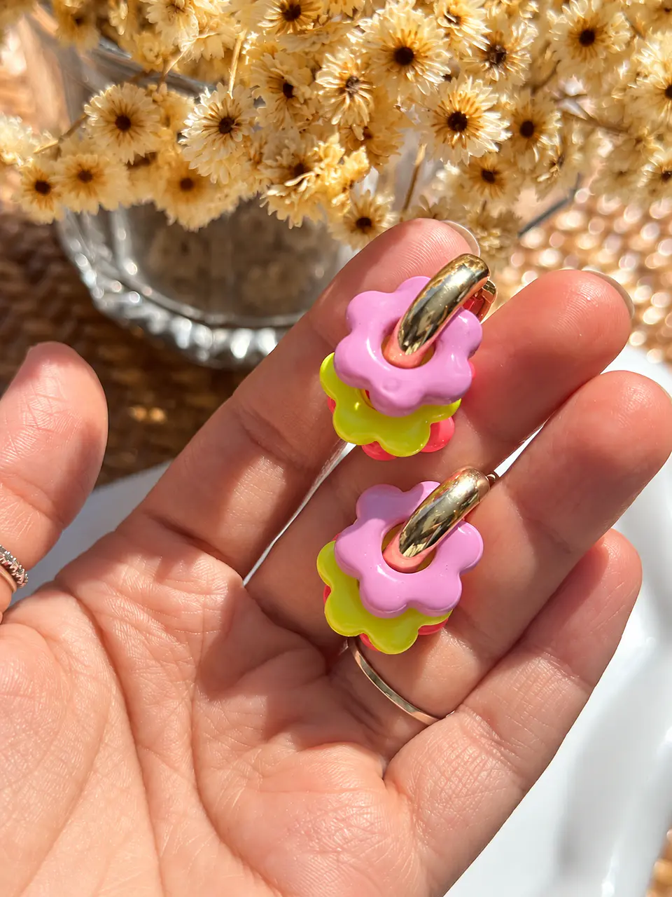 🌸 Set de 3 Charms Florales Incluye Argolla  1