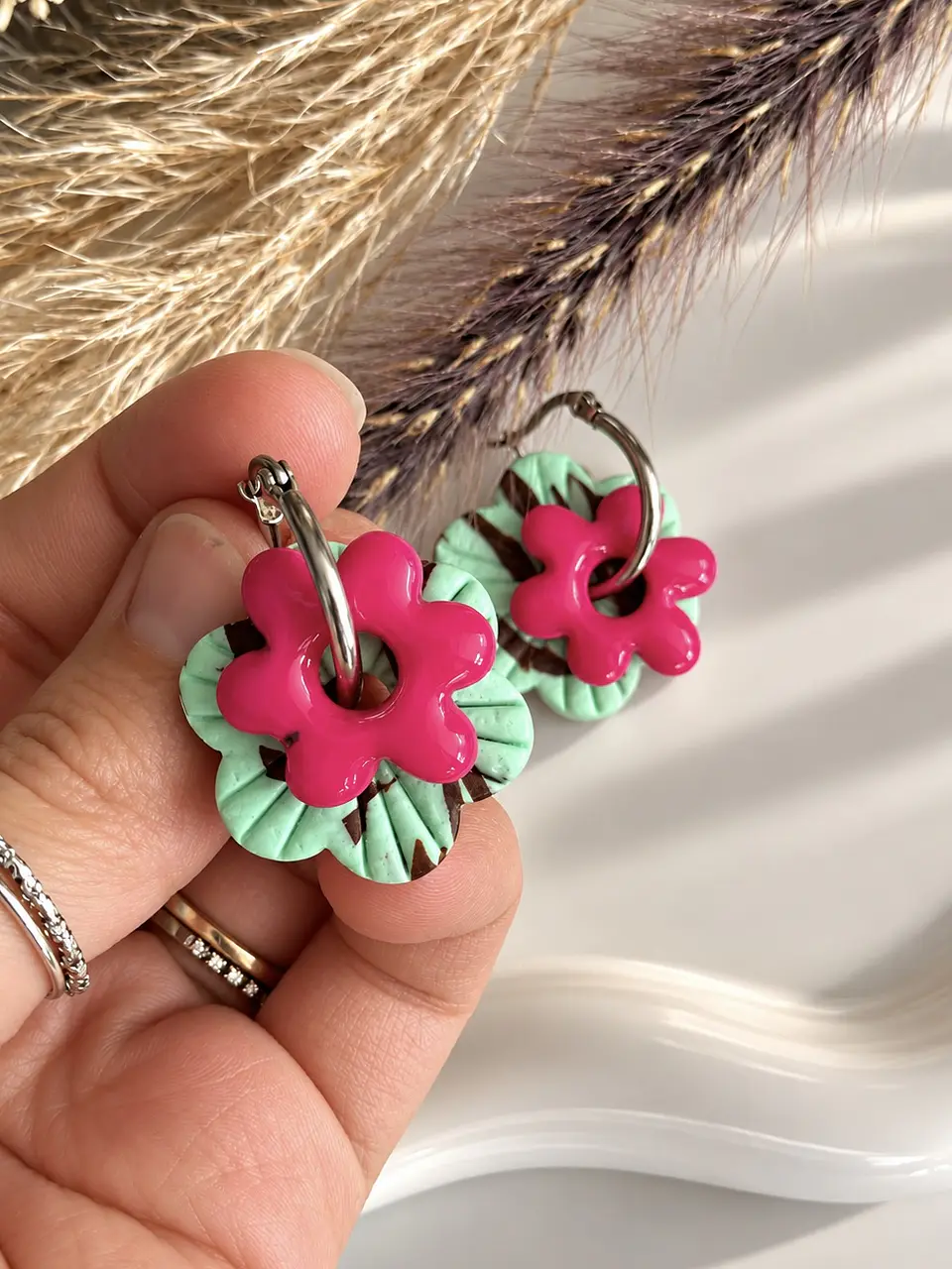 🩷 Set Flor Menta y Frutos Rojos 🩷 Incluye Argollas 2