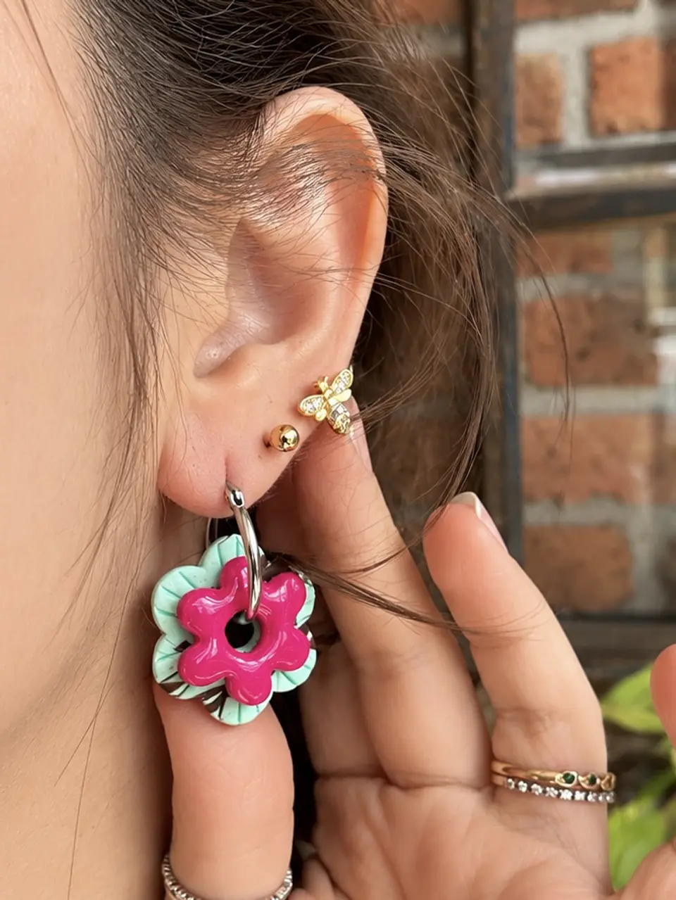 🩷 Set Flor Menta y Frutos Rojos 🩷 Incluye Argollas 6