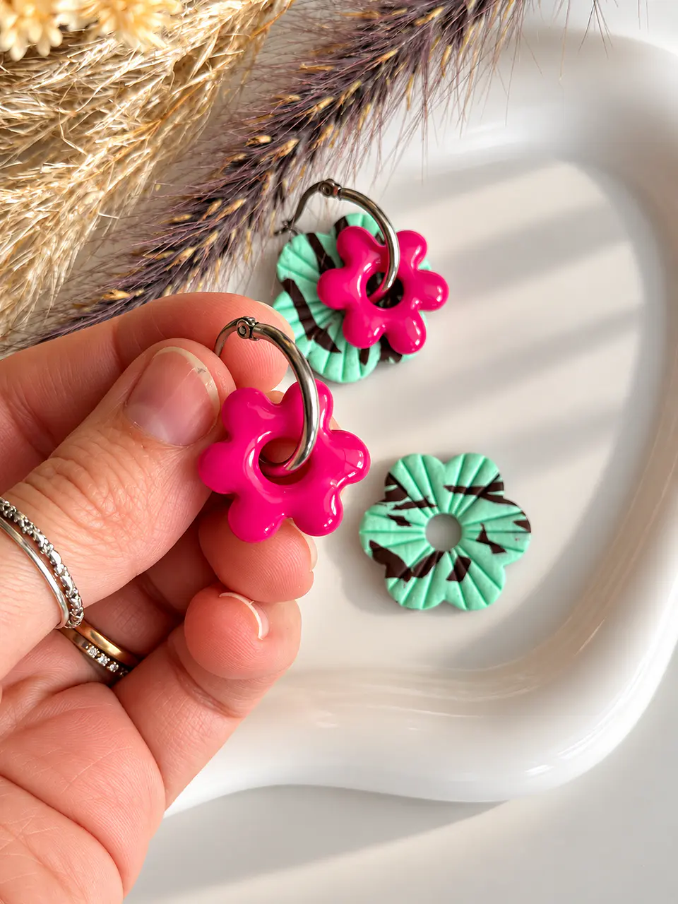 🩷 Set Flor Menta y Frutos Rojos 🩷 Incluye Argollas 7