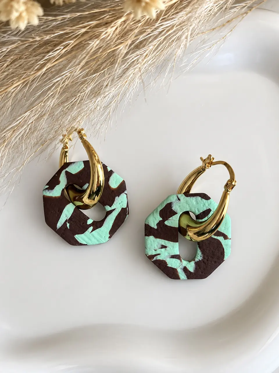 🤎 Set Geométricos Chocolate Menta 🤎 Incluye Argollas 1