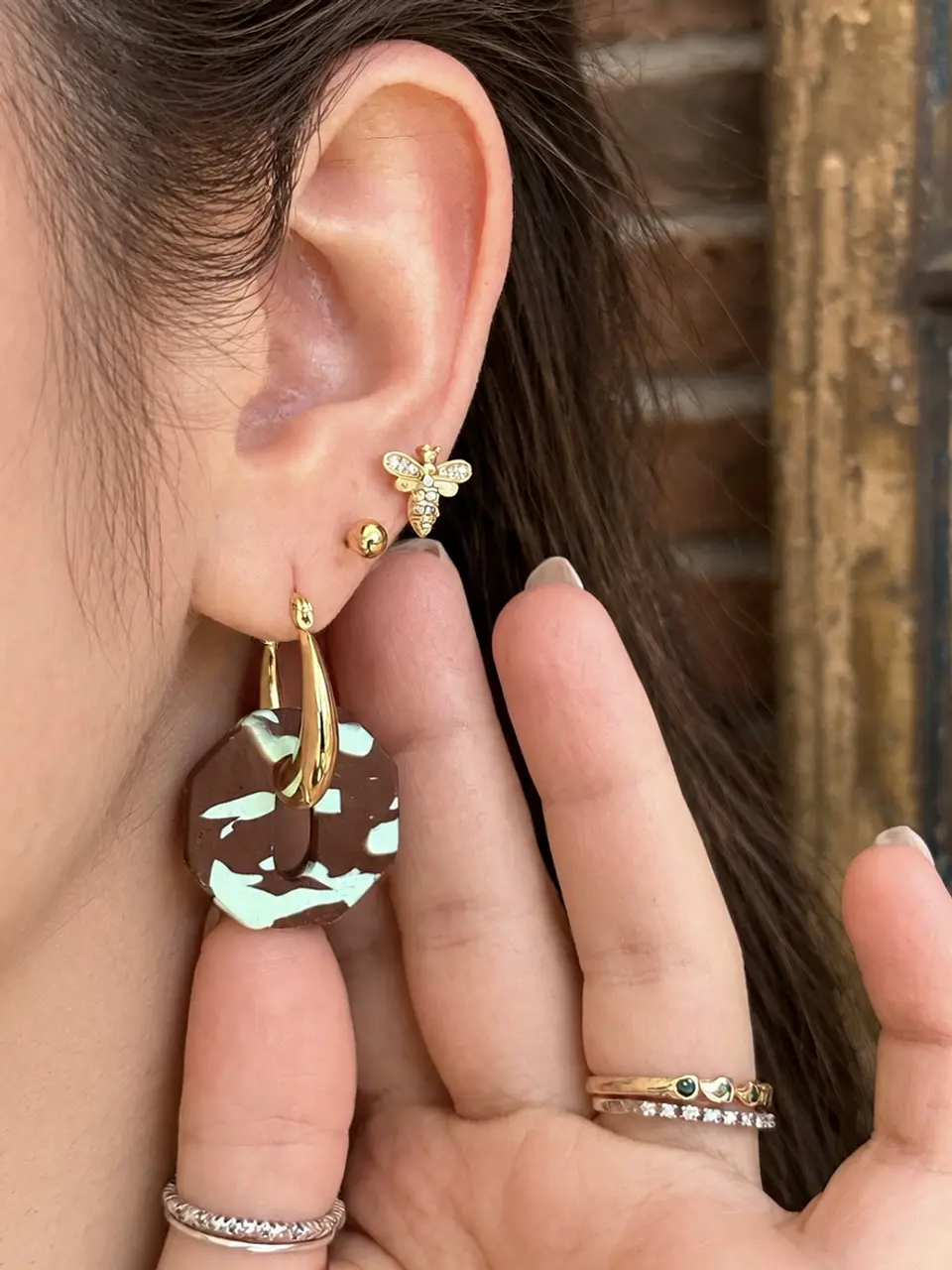 🤎 Set Geométricos Chocolate Menta 🤎 Incluye Argollas 3