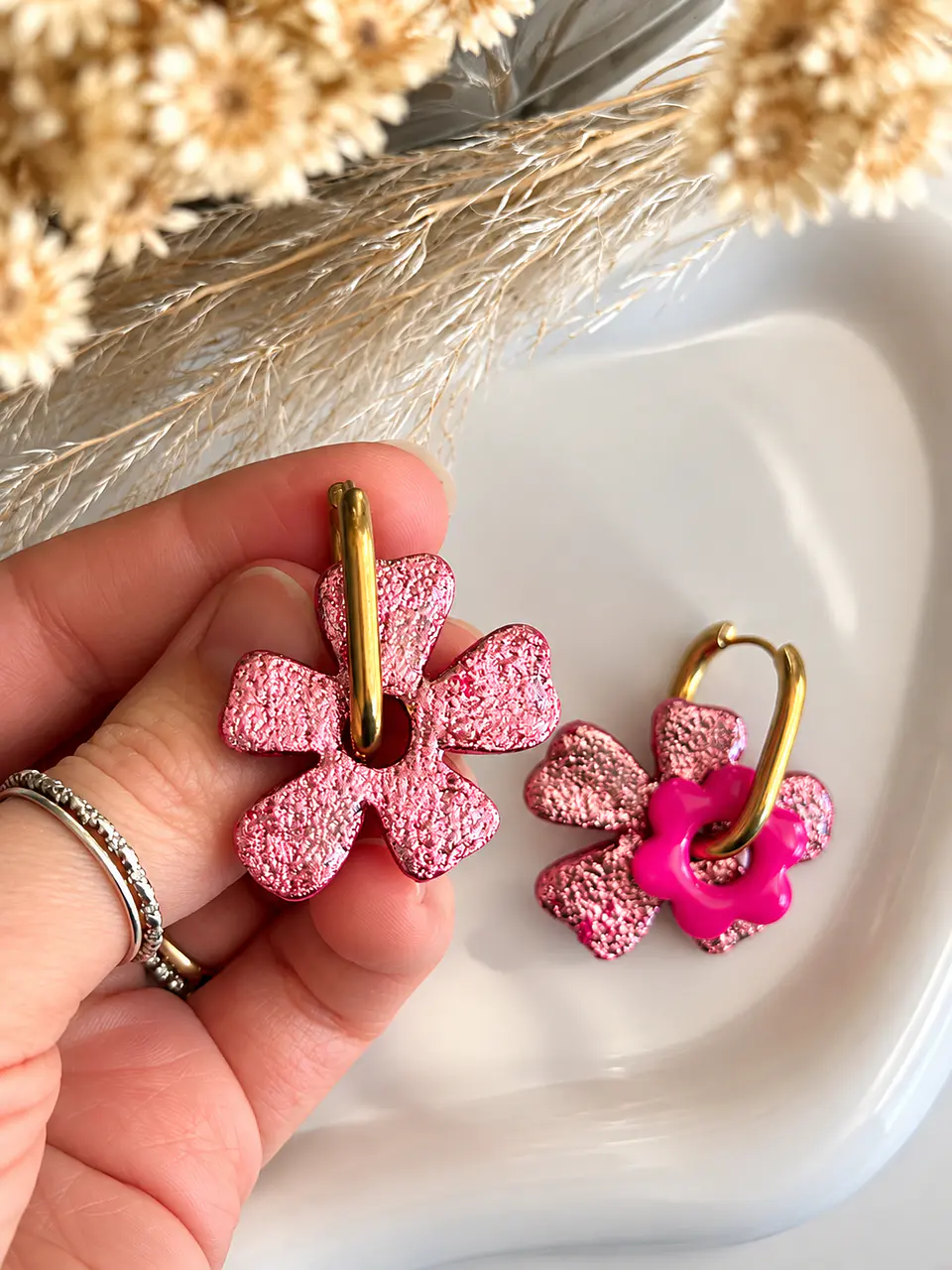 🩷 Set Flor Destello 🩷 Incluye Argollas 3