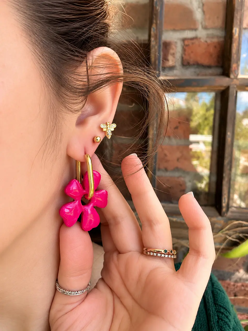 🩷 Set Flor Destello 🩷 Incluye Argollas 7