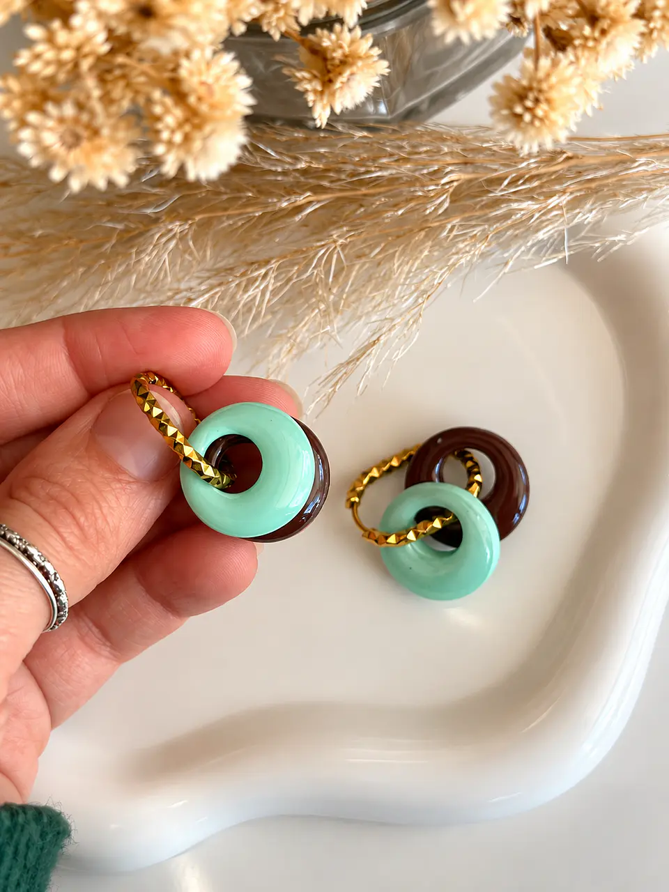 🤎 Set Menta y Chocolate 🤎 Incluye Argollas  4